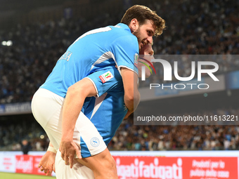 Scott McTominay and Khvicha Kvaratskhelia of SSC Napoli celebrates after scoring during the Coppa Italia match between SSC Napoli and Palerm...