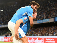 Scott McTominay and Khvicha Kvaratskhelia of SSC Napoli celebrates after scoring during the Coppa Italia match between SSC Napoli and Palerm...