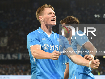 Scott McTominay of SSC Napoli celebrates with team mates after scoring during the Coppa Italia match between SSC Napoli and Palermo FC at St...