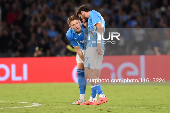 Scott McTominay and Khvicha Kvaratskhelia of SSC Napoli during the Coppa Italia match between SSC Napoli and Palermo FC at Stadio Diego Arma...