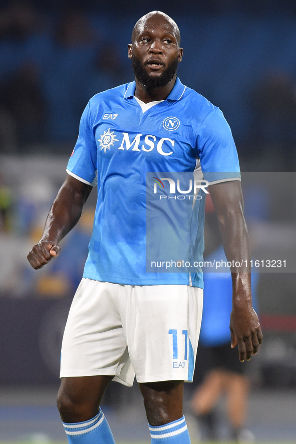 Romelu Lukaku of SSC Napoli during the Coppa Italia match between SSC Napoli and Palermo FC at Stadio Diego Armando Maradona Naples Italy on...