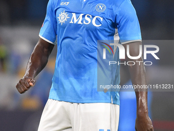 Romelu Lukaku of SSC Napoli during the Coppa Italia match between SSC Napoli and Palermo FC at Stadio Diego Armando Maradona Naples Italy on...