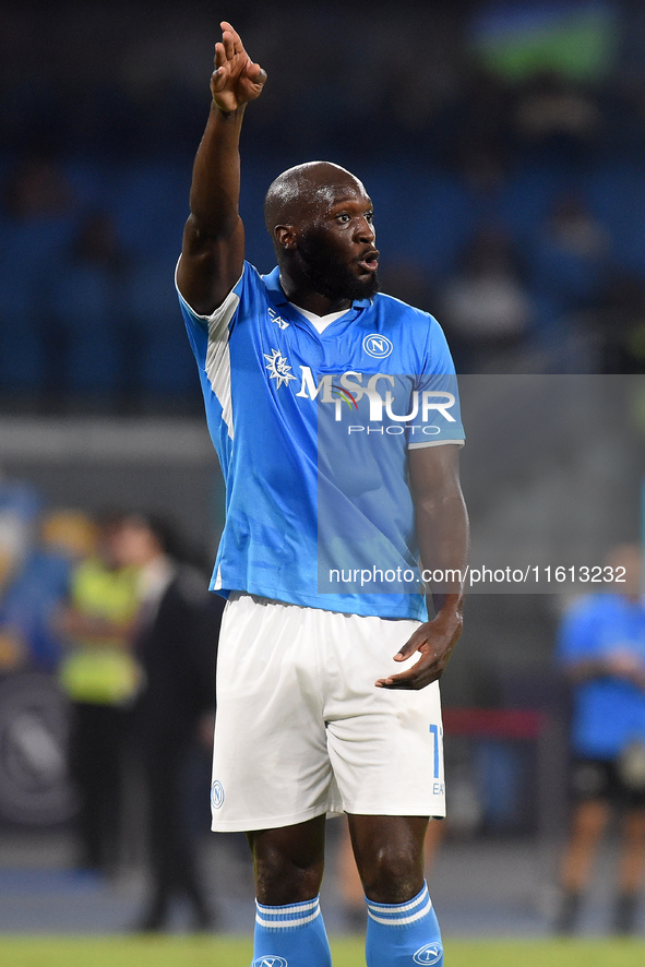 Romelu Lukaku of SSC Napoli during the Coppa Italia match between SSC Napoli and Palermo FC at Stadio Diego Armando Maradona Naples Italy on...