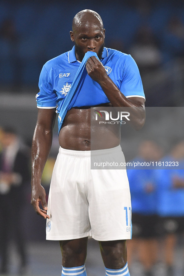 Romelu Lukaku of SSC Napoli during the Coppa Italia match between SSC Napoli and Palermo FC at Stadio Diego Armando Maradona Naples Italy on...