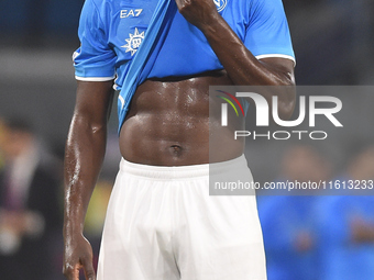 Romelu Lukaku of SSC Napoli during the Coppa Italia match between SSC Napoli and Palermo FC at Stadio Diego Armando Maradona Naples Italy on...