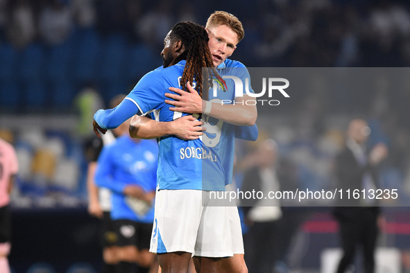 Andre-Frank Zambo Anguissa and Scott McTominay  at the end of the Coppa Italia match between SSC Napoli and Palermo FC at Stadio Diego Arman...