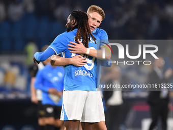 Andre-Frank Zambo Anguissa and Scott McTominay  at the end of the Coppa Italia match between SSC Napoli and Palermo FC at Stadio Diego Arman...