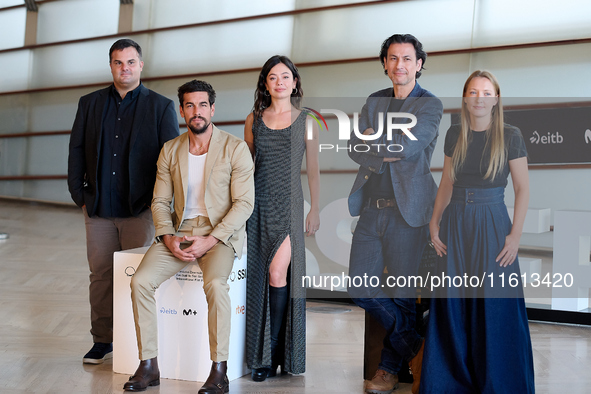 Anna Castillo, Mario Casas, and Rodrigo Cortes attend the photocall for ''Escape'' during the 72nd San Sebastian International Film Festival...