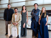 Anna Castillo, Mario Casas, and Rodrigo Cortes attend the photocall for ''Escape'' during the 72nd San Sebastian International Film Festival...