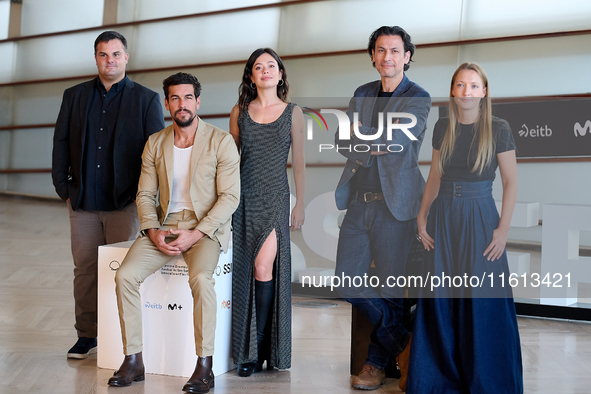 Anna Castillo, Mario Casas, and Rodrigo Cortes attend the photocall for ''Escape'' during the 72nd San Sebastian International Film Festival...