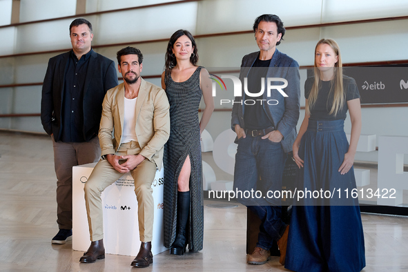 Anna Castillo, Mario Casas, and Rodrigo Cortes attend the photocall for ''Escape'' during the 72nd San Sebastian International Film Festival...