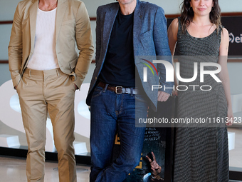 Anna Castillo, Mario Casas, and Rodrigo Cortes attend the photocall for ''Escape'' during the 72nd San Sebastian International Film Festival...