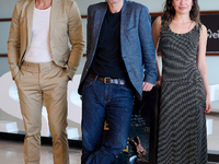 Anna Castillo, Mario Casas, and Rodrigo Cortes attend the photocall for ''Escape'' during the 72nd San Sebastian International Film Festival...