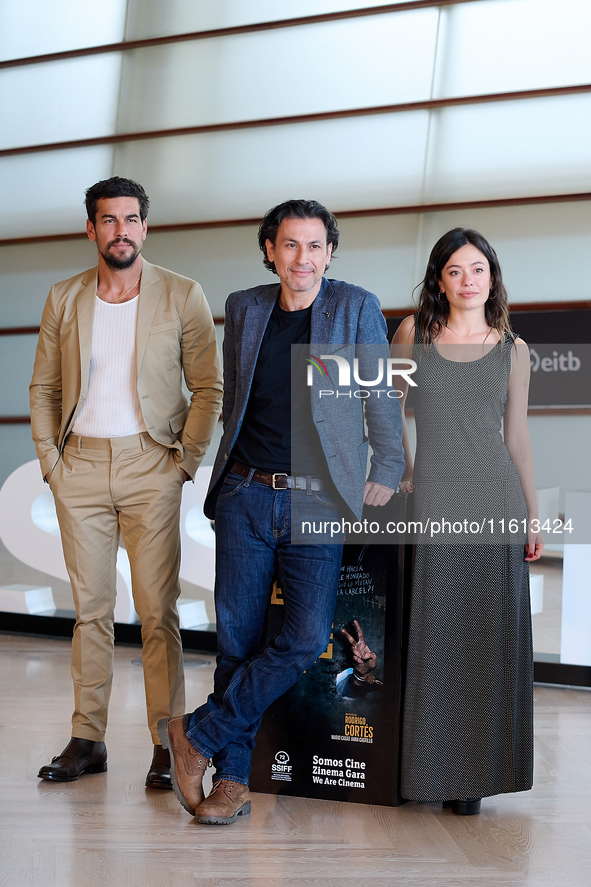 Anna Castillo, Mario Casas, and Rodrigo Cortes attend the photocall for ''Escape'' during the 72nd San Sebastian International Film Festival...