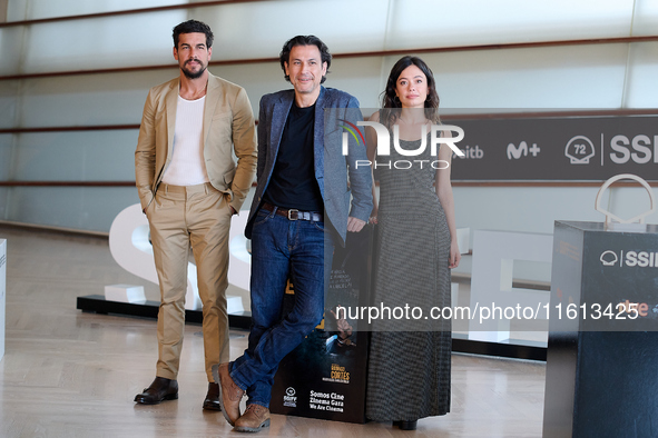 Anna Castillo, Mario Casas, and Rodrigo Cortes attend the photocall for ''Escape'' during the 72nd San Sebastian International Film Festival...