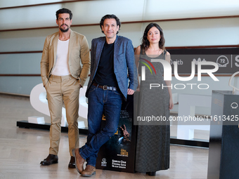 Anna Castillo, Mario Casas, and Rodrigo Cortes attend the photocall for ''Escape'' during the 72nd San Sebastian International Film Festival...