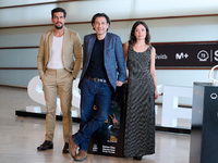 Anna Castillo, Mario Casas, and Rodrigo Cortes attend the photocall for ''Escape'' during the 72nd San Sebastian International Film Festival...