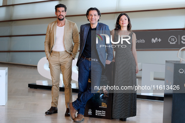 Anna Castillo, Mario Casas, and Rodrigo Cortes attend the photocall for ''Escape'' during the 72nd San Sebastian International Film Festival...