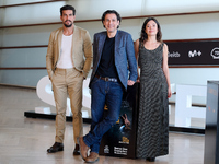 Anna Castillo, Mario Casas, and Rodrigo Cortes attend the photocall for ''Escape'' during the 72nd San Sebastian International Film Festival...