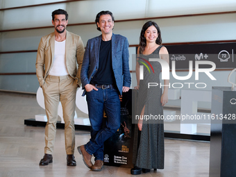 Anna Castillo, Mario Casas, and Rodrigo Cortes attend the photocall for ''Escape'' during the 72nd San Sebastian International Film Festival...