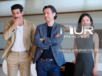 Anna Castillo, Mario Casas, and Rodrigo Cortes attend the photocall for ''Escape'' during the 72nd San Sebastian International Film Festival...