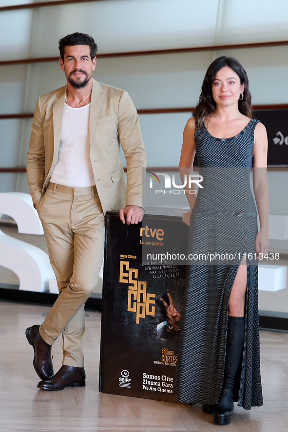 Mario Casas and Anna Castillo attend the photocall for ''Escape'' during the 72nd San Sebastian International Film Festival in San Sebastian...