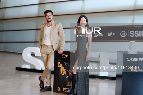 Mario Casas and Anna Castillo attend the photocall for ''Escape'' during the 72nd San Sebastian International Film Festival in San Sebastian...