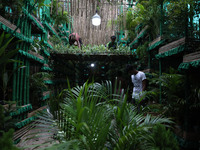 Artisans decorate a pandal with eight thousand natural plants to raise awareness about global deforestation, climate change, the importance...