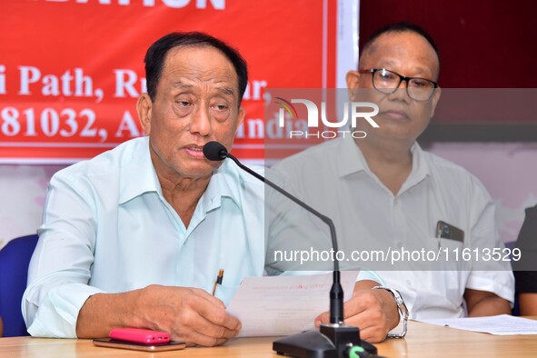 Rajkumar Meghen, Chairman of the North East Sports Foundation, addresses a press meet in Guwahati, India, on September 27, 2024. 