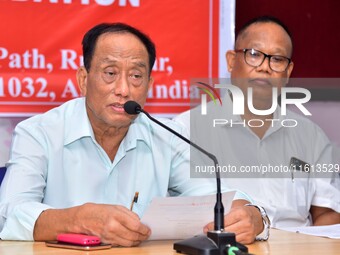 Rajkumar Meghen, Chairman of the North East Sports Foundation, addresses a press meet in Guwahati, India, on September 27, 2024. (