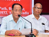 Rajkumar Meghen, Chairman of the North East Sports Foundation, addresses a press meet in Guwahati, India, on September 27, 2024. (