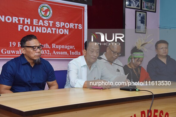 Rajkumar Meghen, Chairman of the North East Sports Foundation, addresses a press meet in Guwahati, India, on September 27, 2024. 