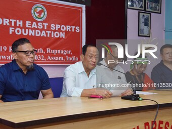 Rajkumar Meghen, Chairman of the North East Sports Foundation, addresses a press meet in Guwahati, India, on September 27, 2024. (