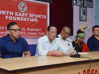 Rajkumar Meghen, Chairman of the North East Sports Foundation, addresses a press meet in Guwahati, India, on September 27, 2024. (