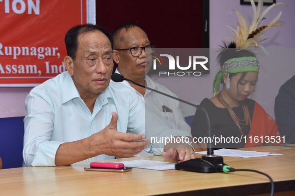 Rajkumar Meghen, Chairman of the North East Sports Foundation, addresses a press meet in Guwahati, India, on September 27, 2024. 