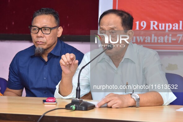 Rajkumar Meghen, Chairman of the North East Sports Foundation, addresses a press meet in Guwahati, India, on September 27, 2024. 