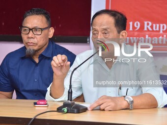 Rajkumar Meghen, Chairman of the North East Sports Foundation, addresses a press meet in Guwahati, India, on September 27, 2024. (