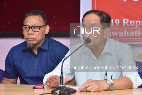 Rajkumar Meghen, Chairman of the North East Sports Foundation, addresses a press meet in Guwahati, India, on September 27, 2024. 