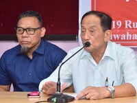 Rajkumar Meghen, Chairman of the North East Sports Foundation, addresses a press meet in Guwahati, India, on September 27, 2024. (