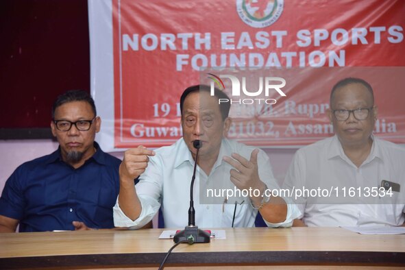 Rajkumar Meghen, Chairman of the North East Sports Foundation, addresses a press meet in Guwahati, India, on September 27, 2024. 