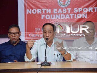 Rajkumar Meghen, Chairman of the North East Sports Foundation, addresses a press meet in Guwahati, India, on September 27, 2024. (