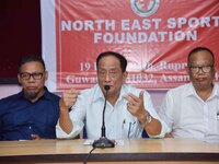 Rajkumar Meghen, Chairman of the North East Sports Foundation, addresses a press meet in Guwahati, India, on September 27, 2024. (