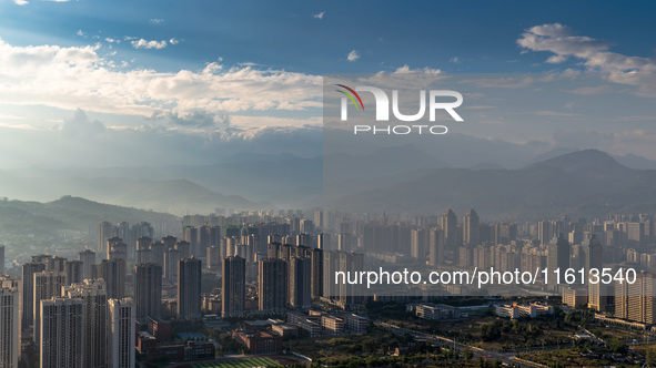 View of an urban area covered with morning light in Chongqing, China, on September 27, 2024. 