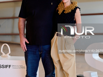 Milena Smit and Hovik Keuchkerian attend the photocall for ''El Hoyo 2'' during the 72nd San Sebastian International Film Festival in San Se...