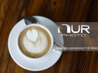 A cup of cappucino is seen in this illustration photo taken at a cafe in Krakow, Poland on September 26, 2024. (