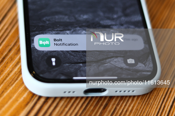 Bolt notification is seen displayed on Apple iPhone 15 Pro screen in this illustration photo taken in Krakow, Poland on September 26, 2024. 