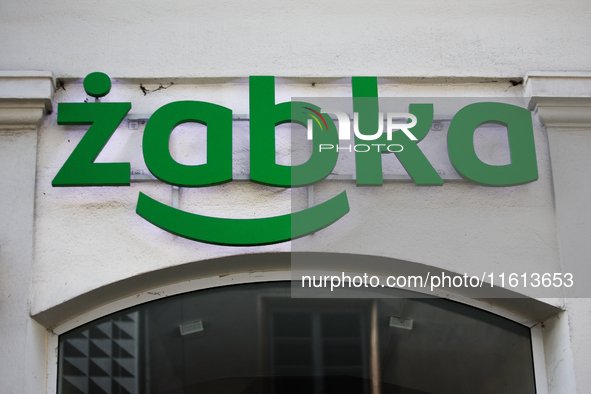 Zabka logo is seen on the store in Krakow, Poland on September 26, 2024. 