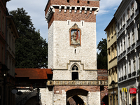 A view of the Saint Florian Gate in Krakow, Poland on September 26, 2024. (