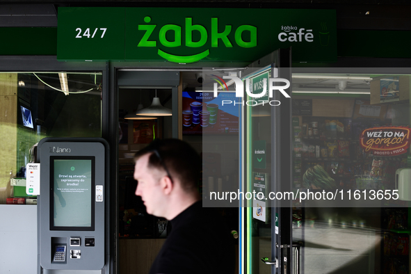 Zabka logo is seen on the store in Krakow, Poland on September 26, 2024. 