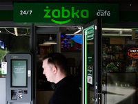 Zabka logo is seen on the store in Krakow, Poland on September 26, 2024. (